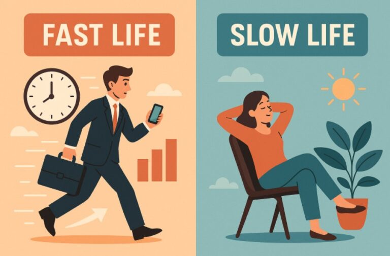 Illustration of slow life vs fast life
